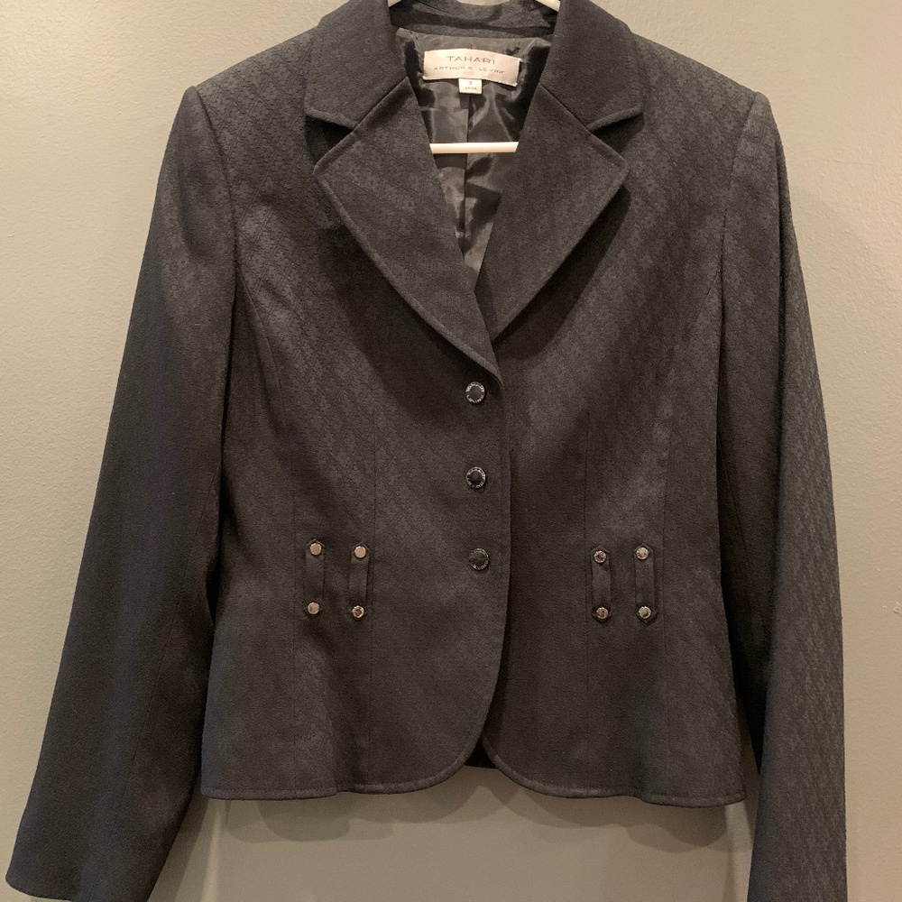 TAHARI Arthur S. Levine Blazer/Jacket, Black Pattern size 6